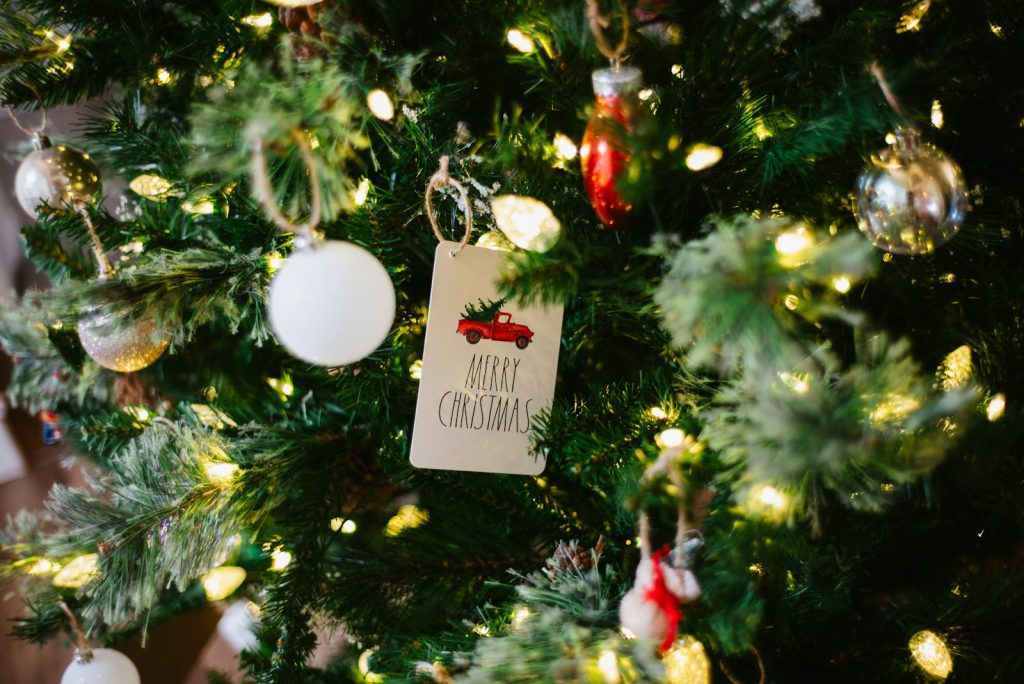 A close up of a christmas tree with ornaments